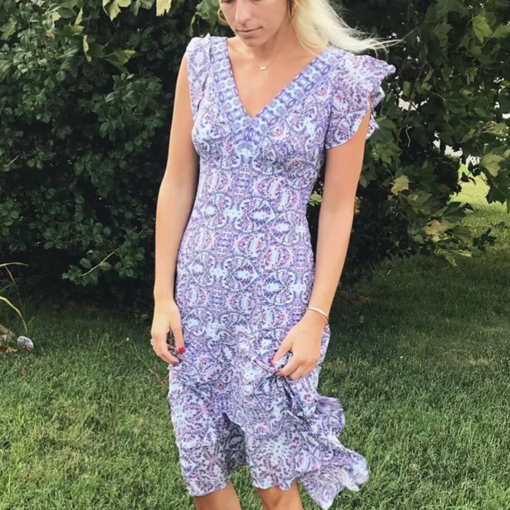 Nanette Lepore Purple Ruffle Floral Dress SIZE 4 Silk Party Designer USA $500